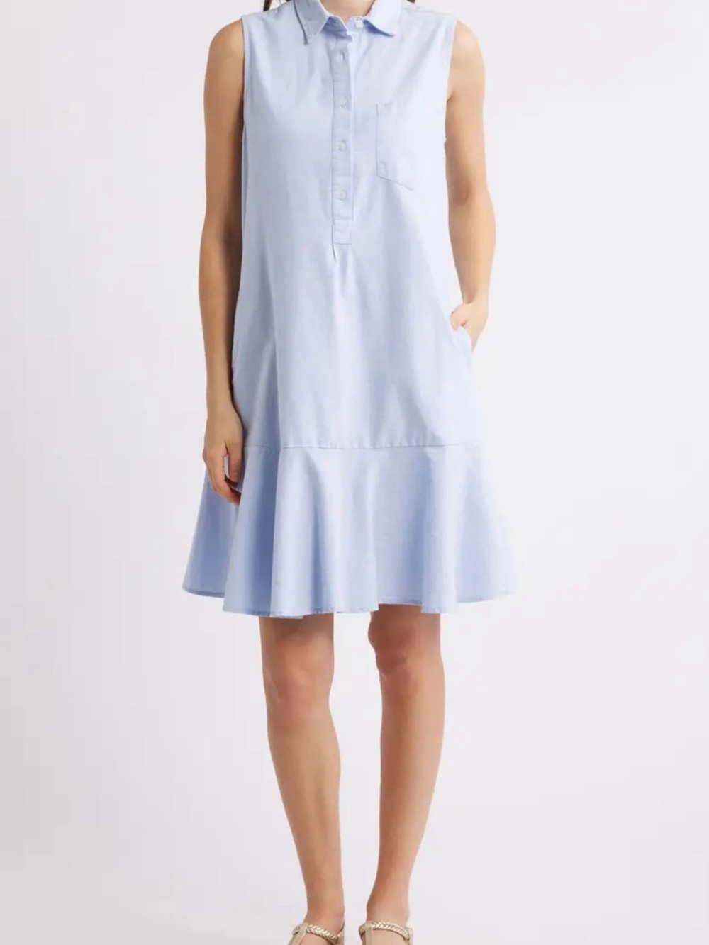 beachlunchlounge Sleeveless Light Blue Marina Sleeveless Cotton Shirtdress